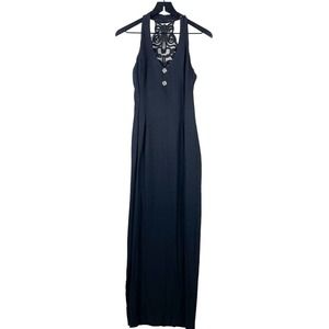 Jessica McClintock Gunne Sax (9/10) Prom Maxi Long V-Neck Dress Side Slit Black